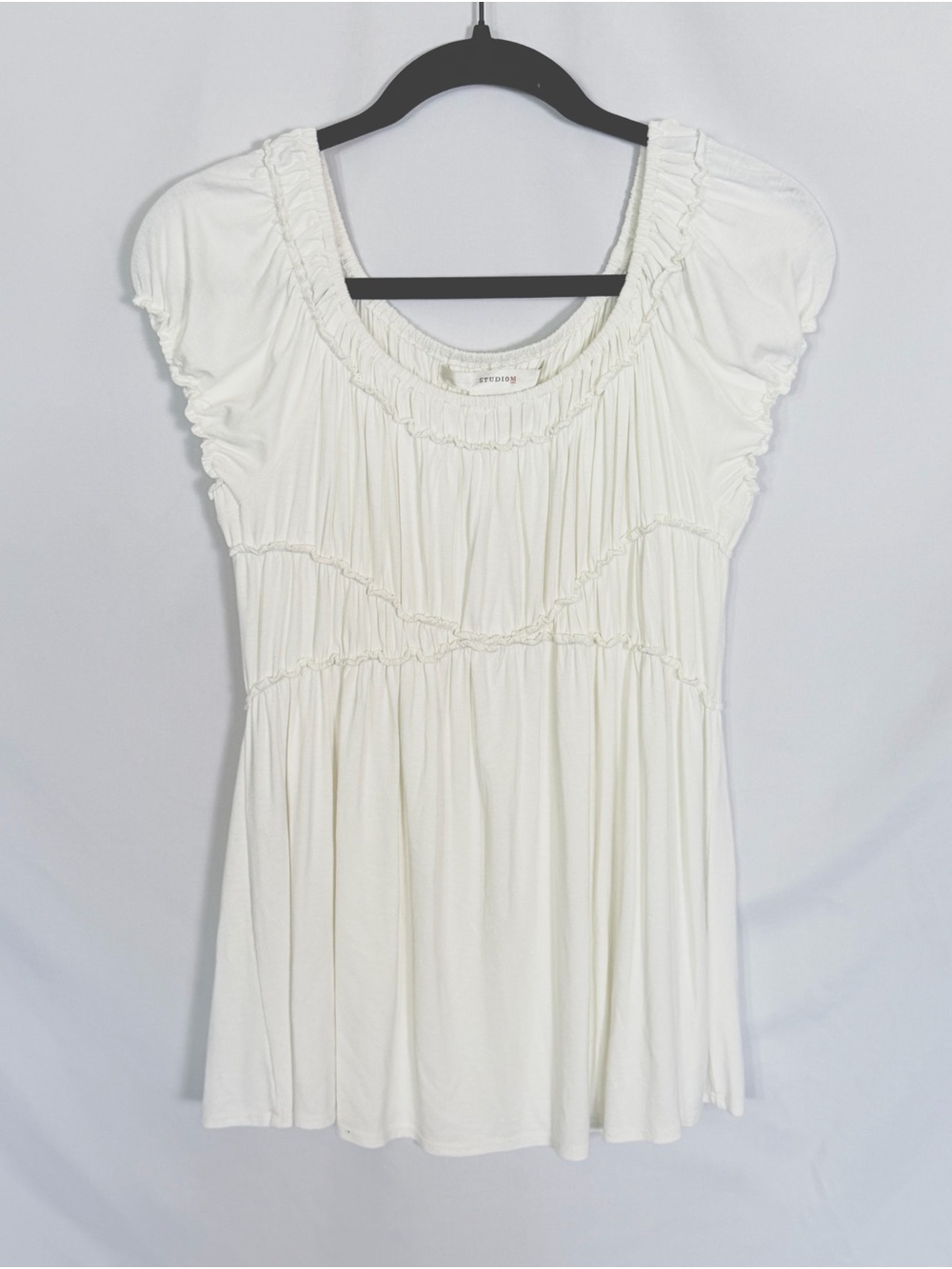 Studio M Ivory Smocked Empire Waist Peasant Top Medium Cottagecore Blouse